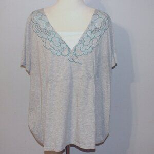 Basic Editions 2X Short Sleeve Embellished Shirt Top